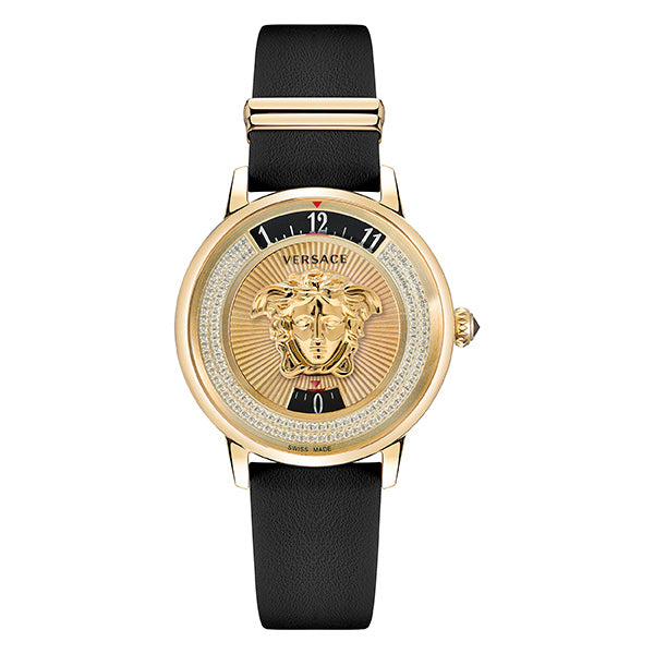 Versace Medusa Leather Champagne Round Dial Quartz Analog Women Watch