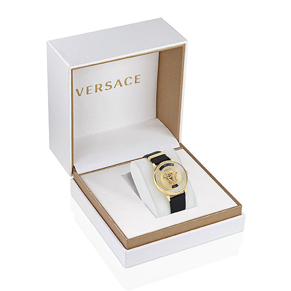 Versace Medusa Leather Champagne Round Dial Quartz Analog Women Watch Watch Versace