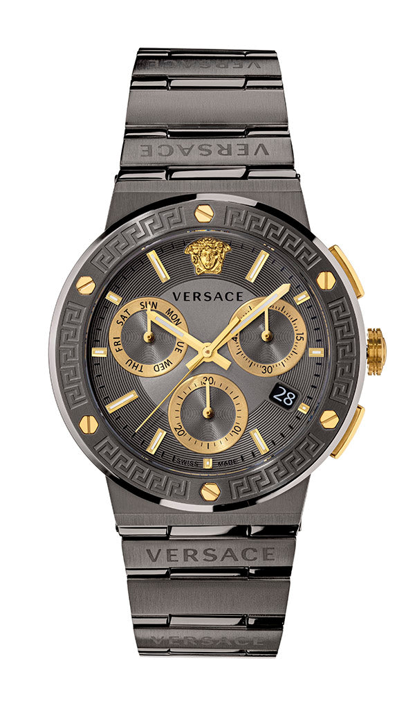 Versace Greca Logo Grey Round Dial Quartz Analog Men Watch