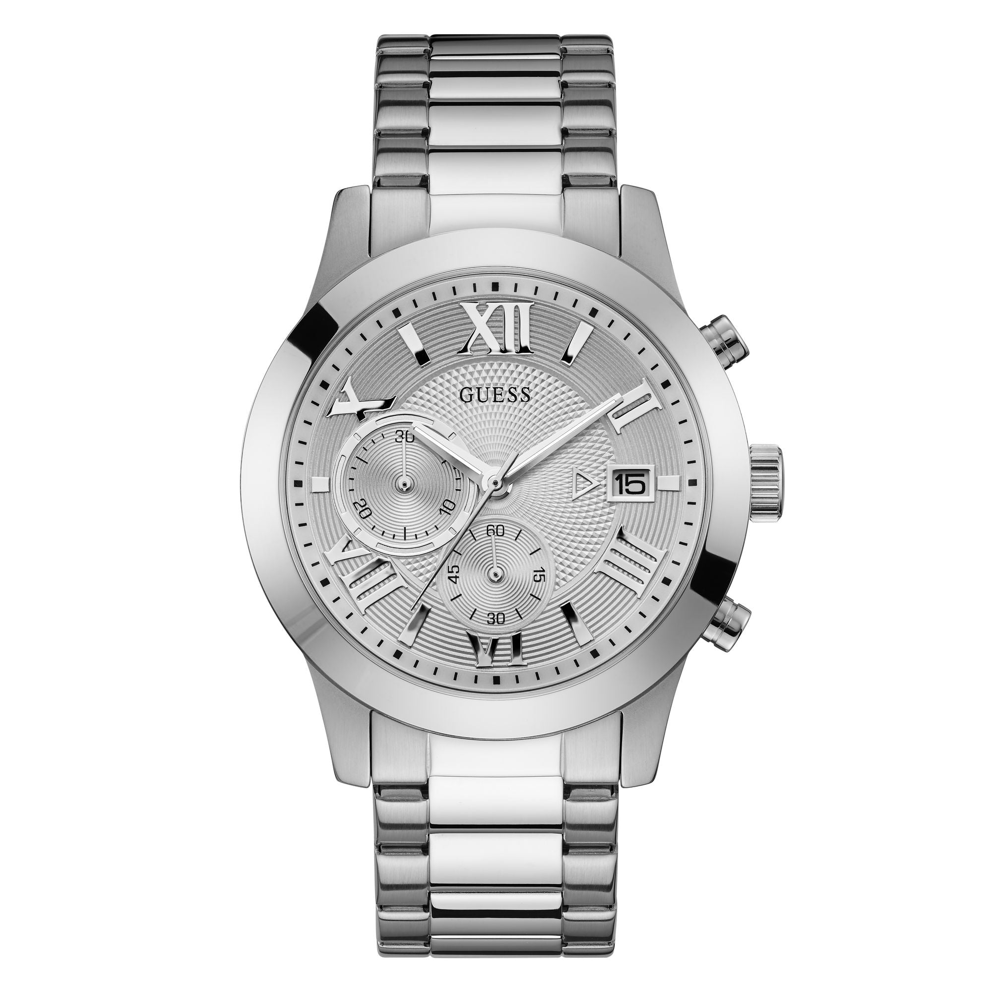 Guess Atlas Silver Tone Round Dial Quartz Analog Men Watch