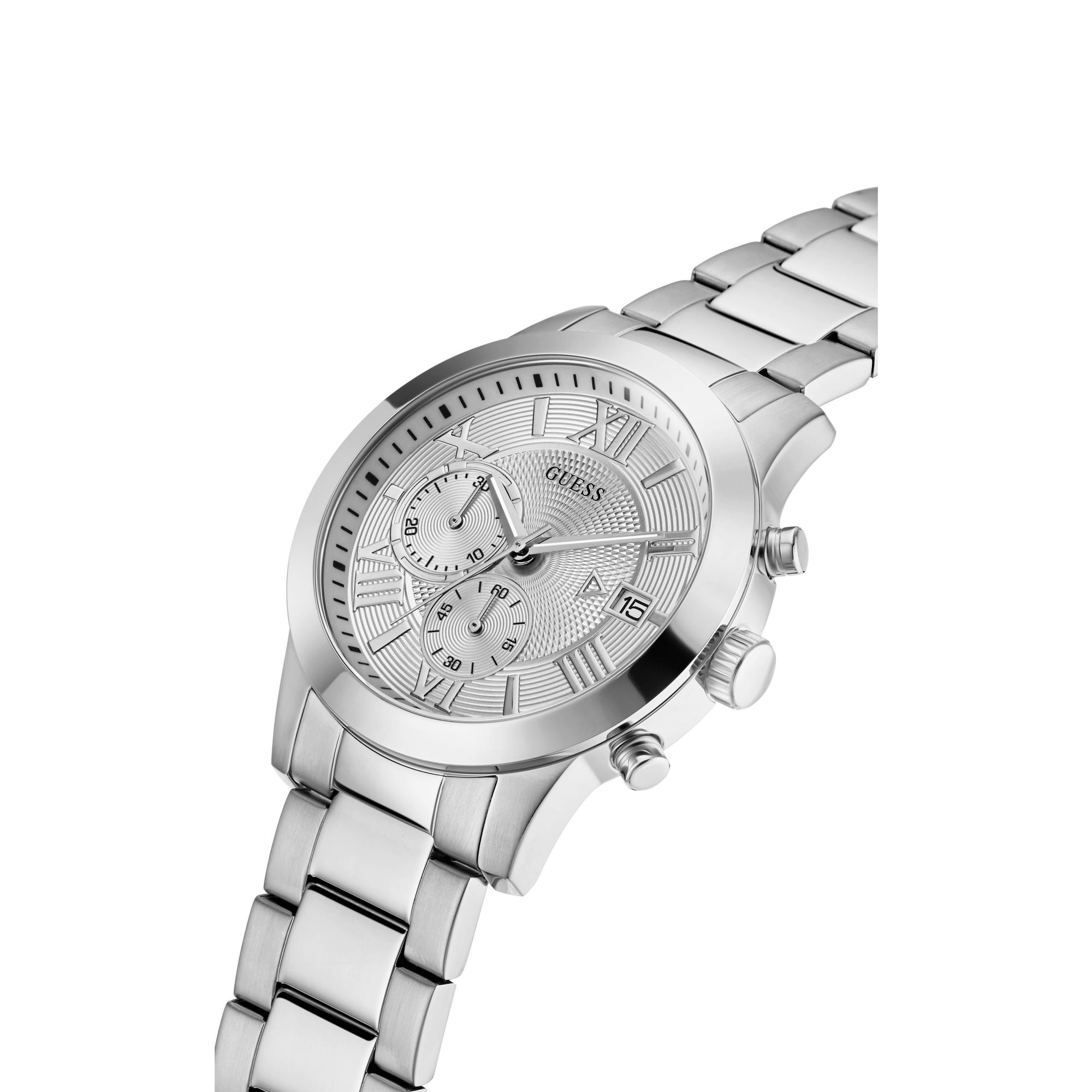 Guess Atlas Silver Tone Round Dial Quartz Analog Men Watch