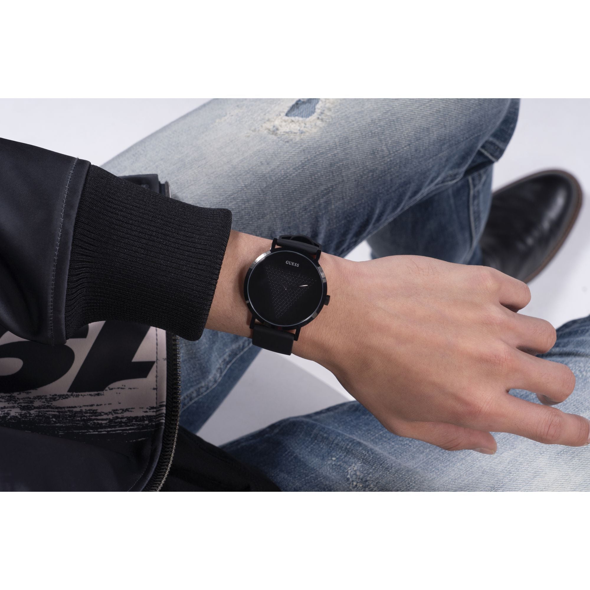 Guess Imprint Black Round Dial Quartz Analog Men Watch W1161G2 - Main Image