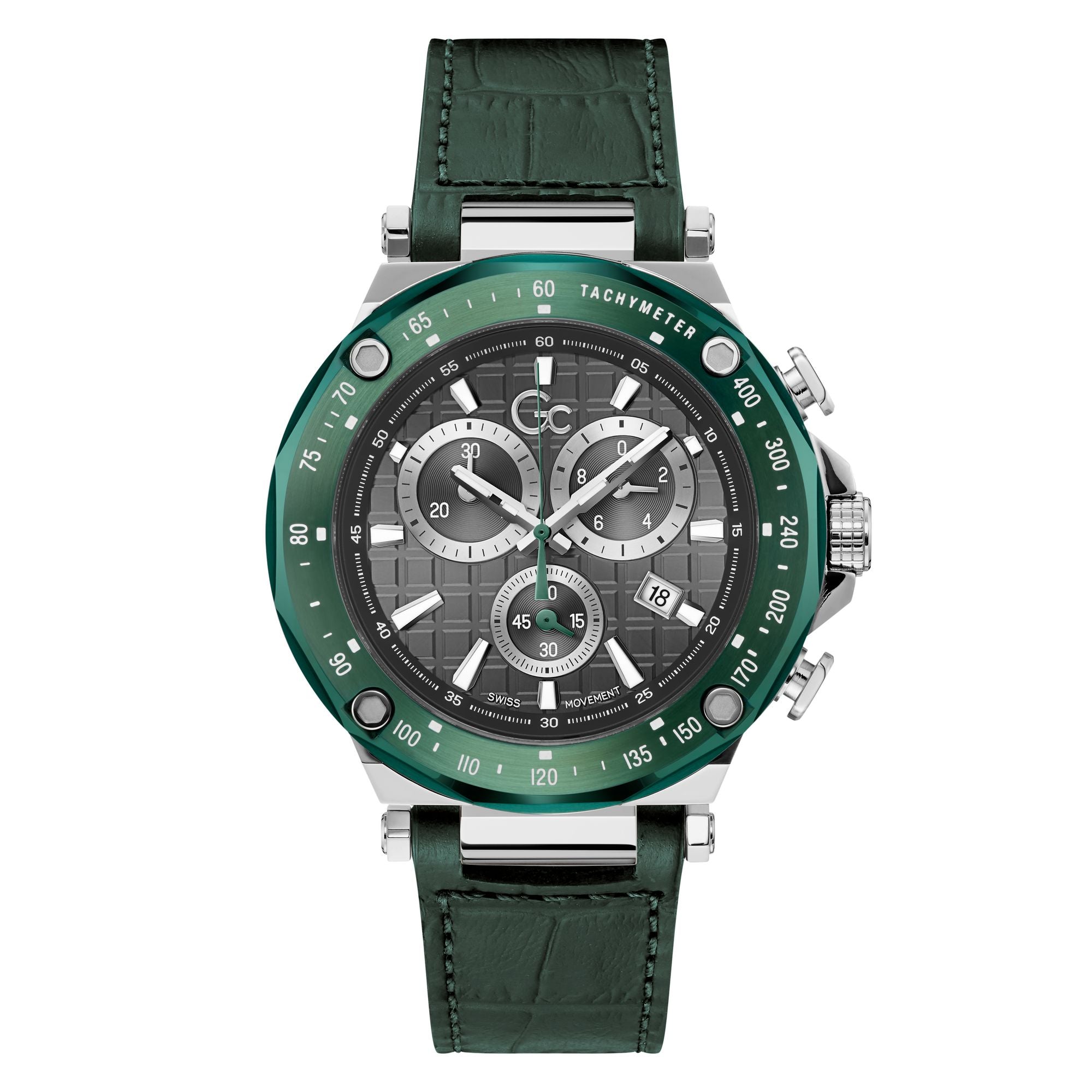 Gc Collection One Green Round Dial Quartz Analog Men Watch - Guess Collection Watch Gc