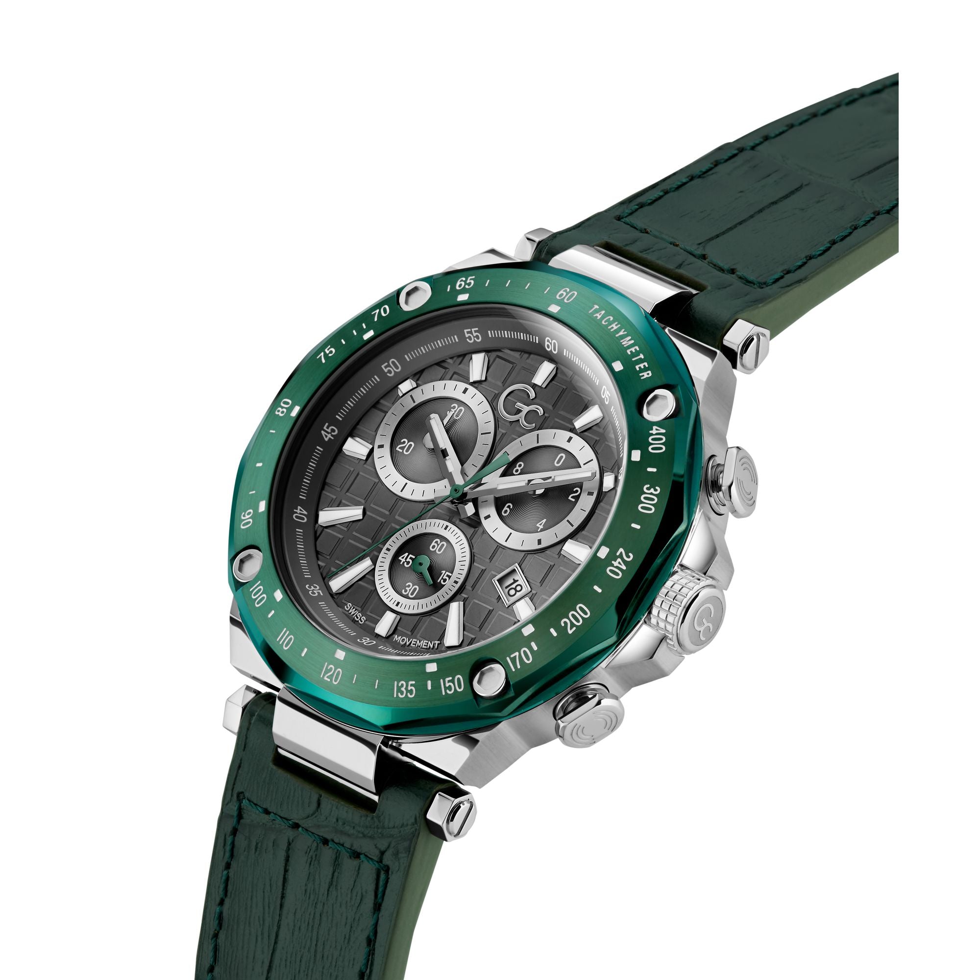Gc Collection One Green Round Dial Quartz Analog Men Watch - Guess Collection Watch Gc