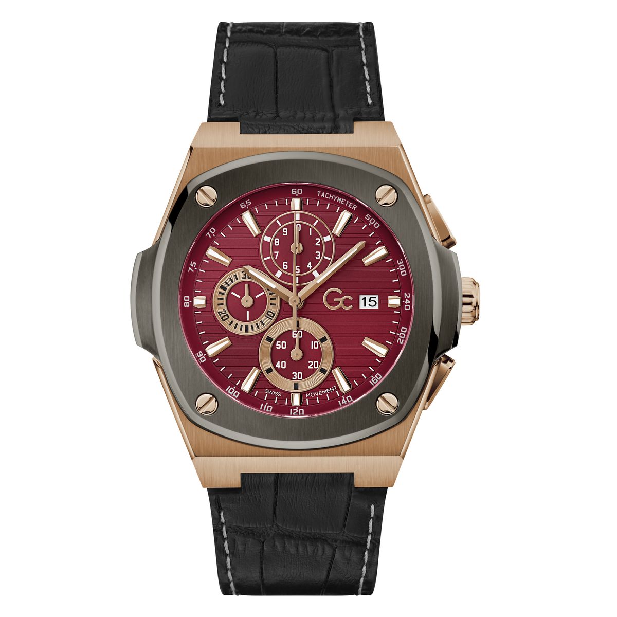 Gc Red Leather Coussin Dial Quartz Analog Men Watch - Guess Collection