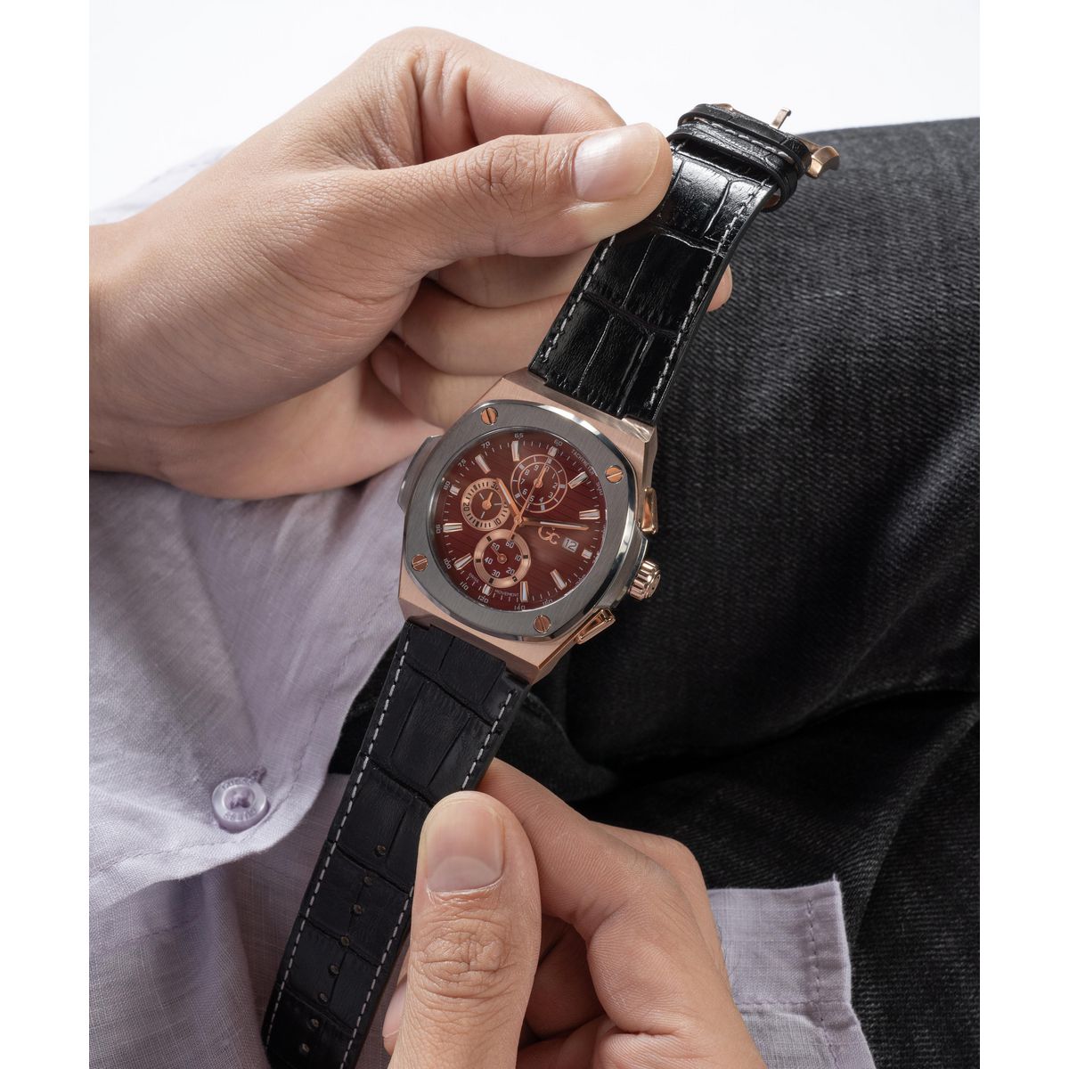 Gc Red Leather Coussin Dial Quartz Analog Men Watch - Guess Collection Watch Gc