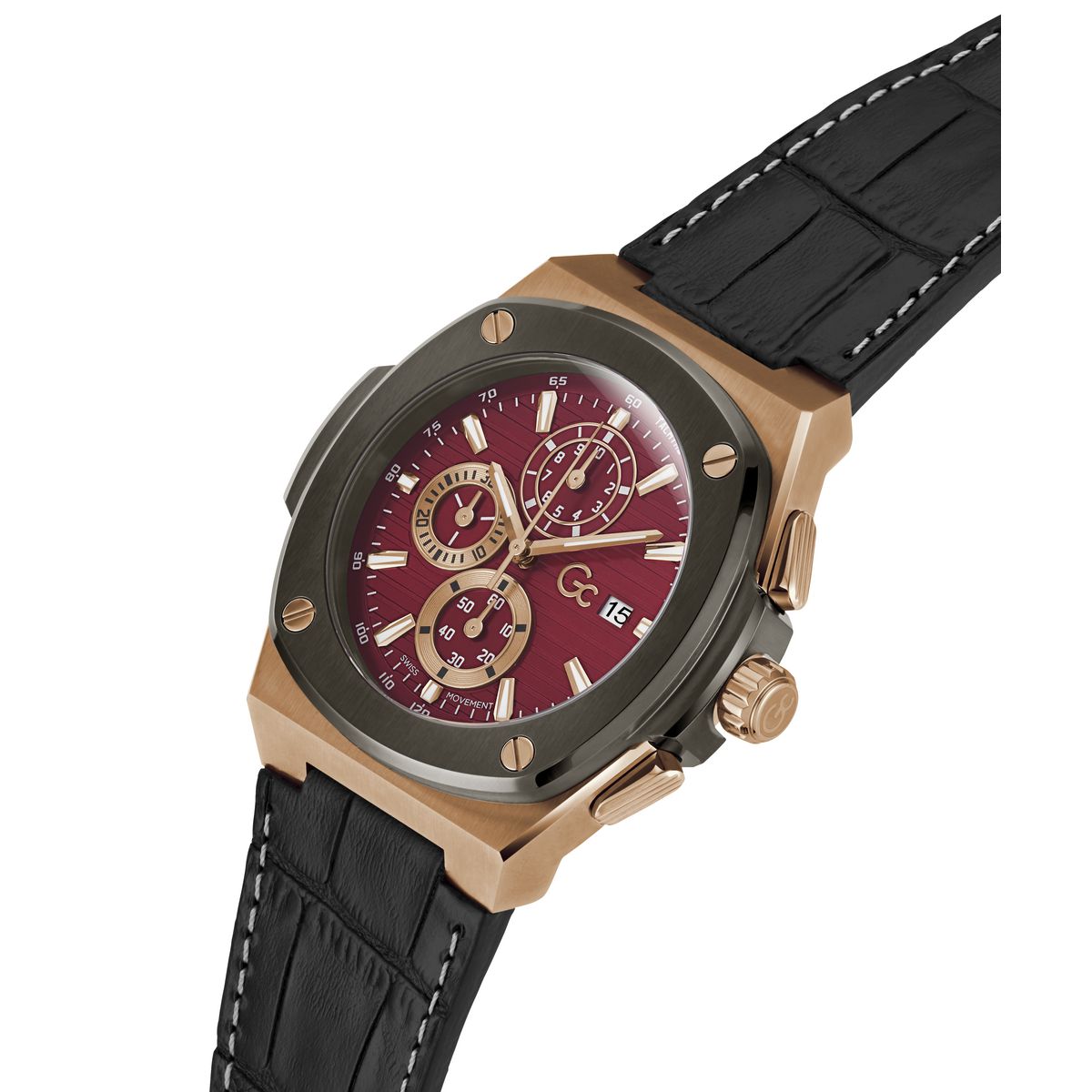 Gc Red Leather Coussin Dial Quartz Analog Men Watch - Guess Collection