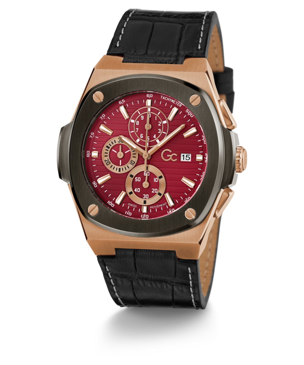 Gc Red Leather Coussin Dial Quartz Analog Men Watch - Guess Collection