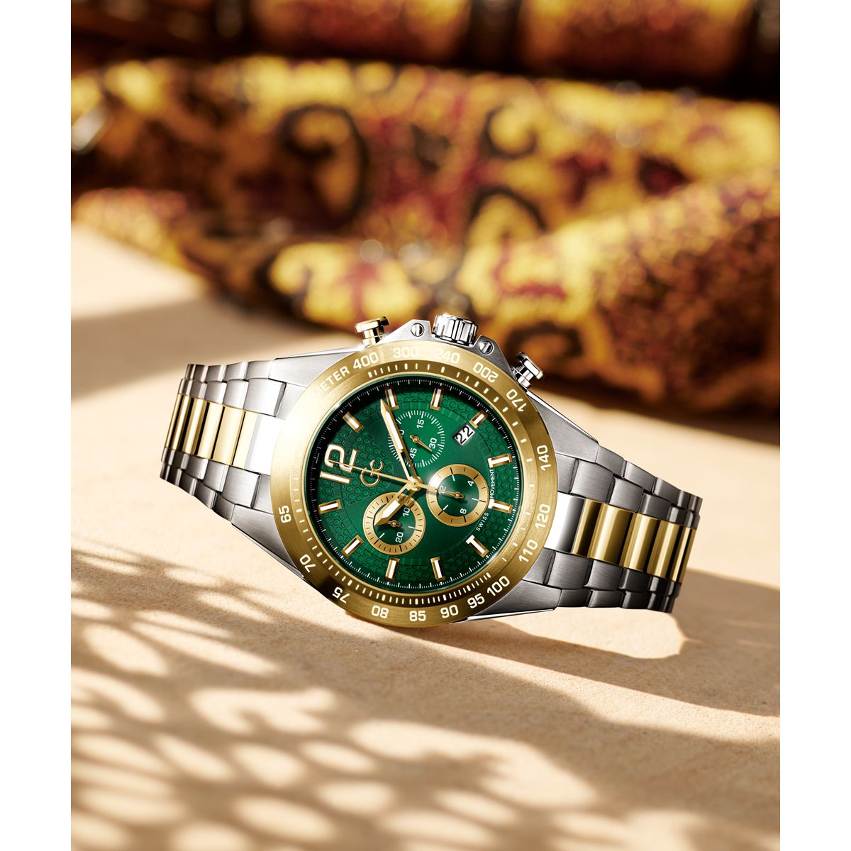 Roman Numerals Gold And Green Watches Camille Ionic Plated Gold