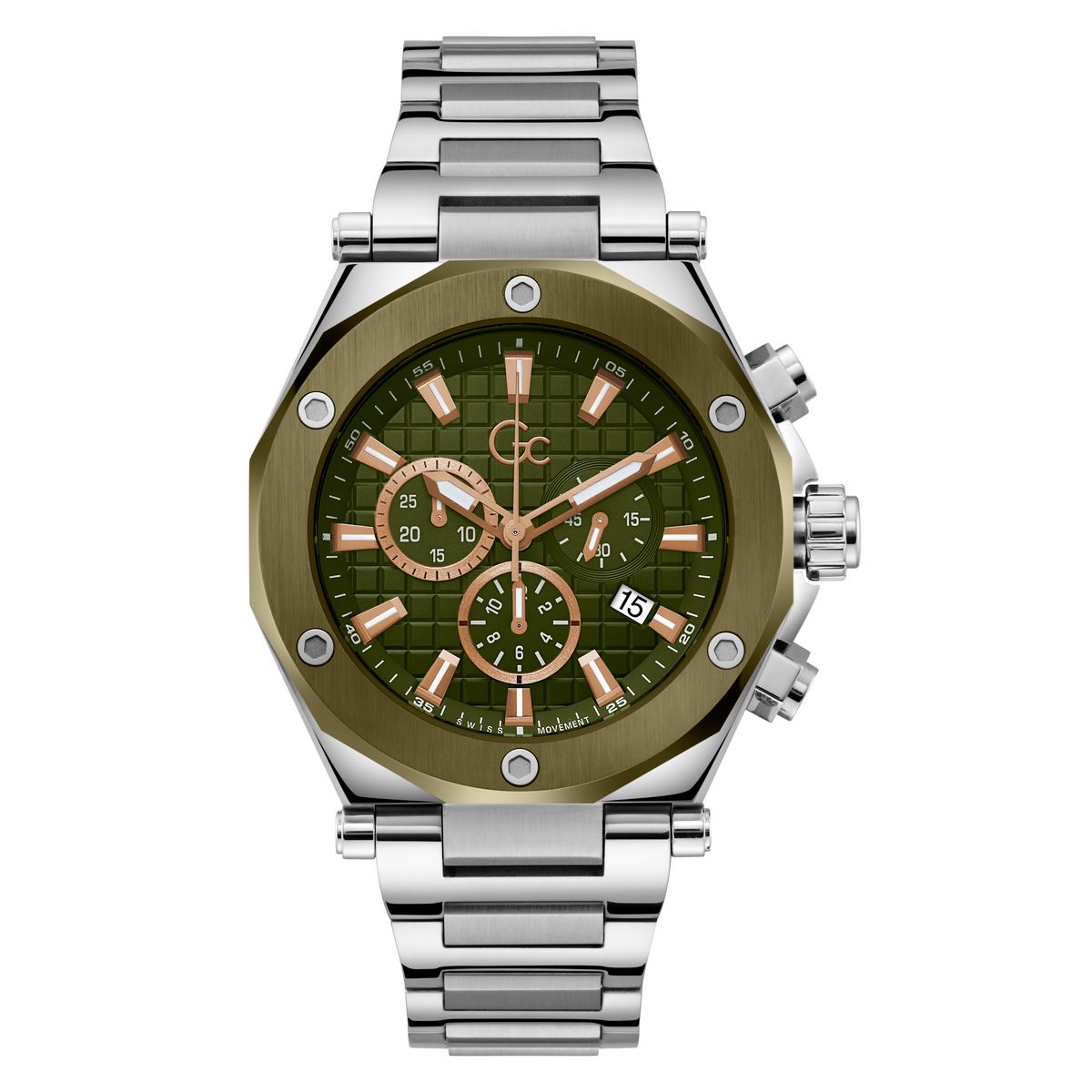 Gc Green Dial Round Case Quartz Analog Men Watch Guess
