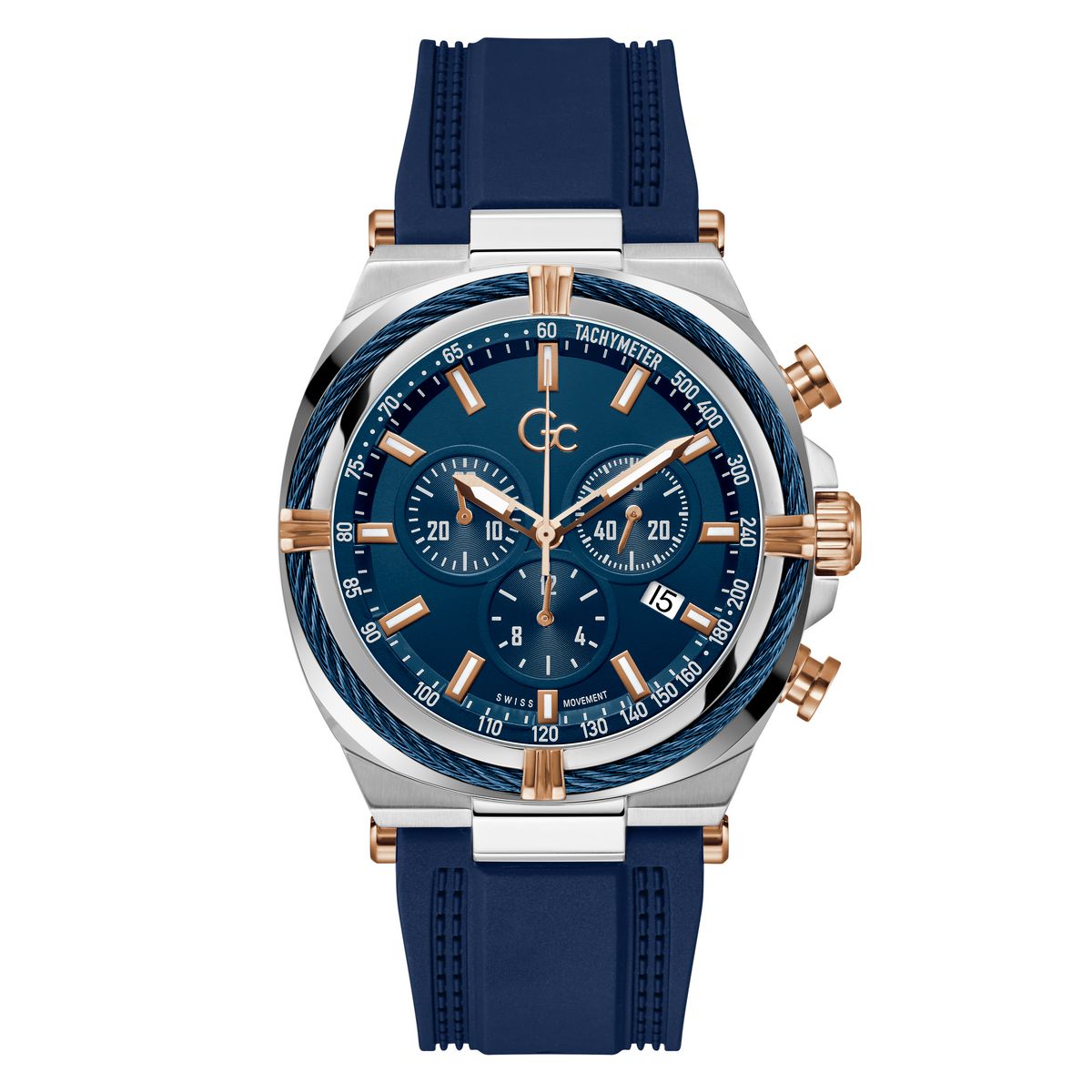 Gc Sport Chic Blue Dial Round Case Quartz Chronograph Men Watch