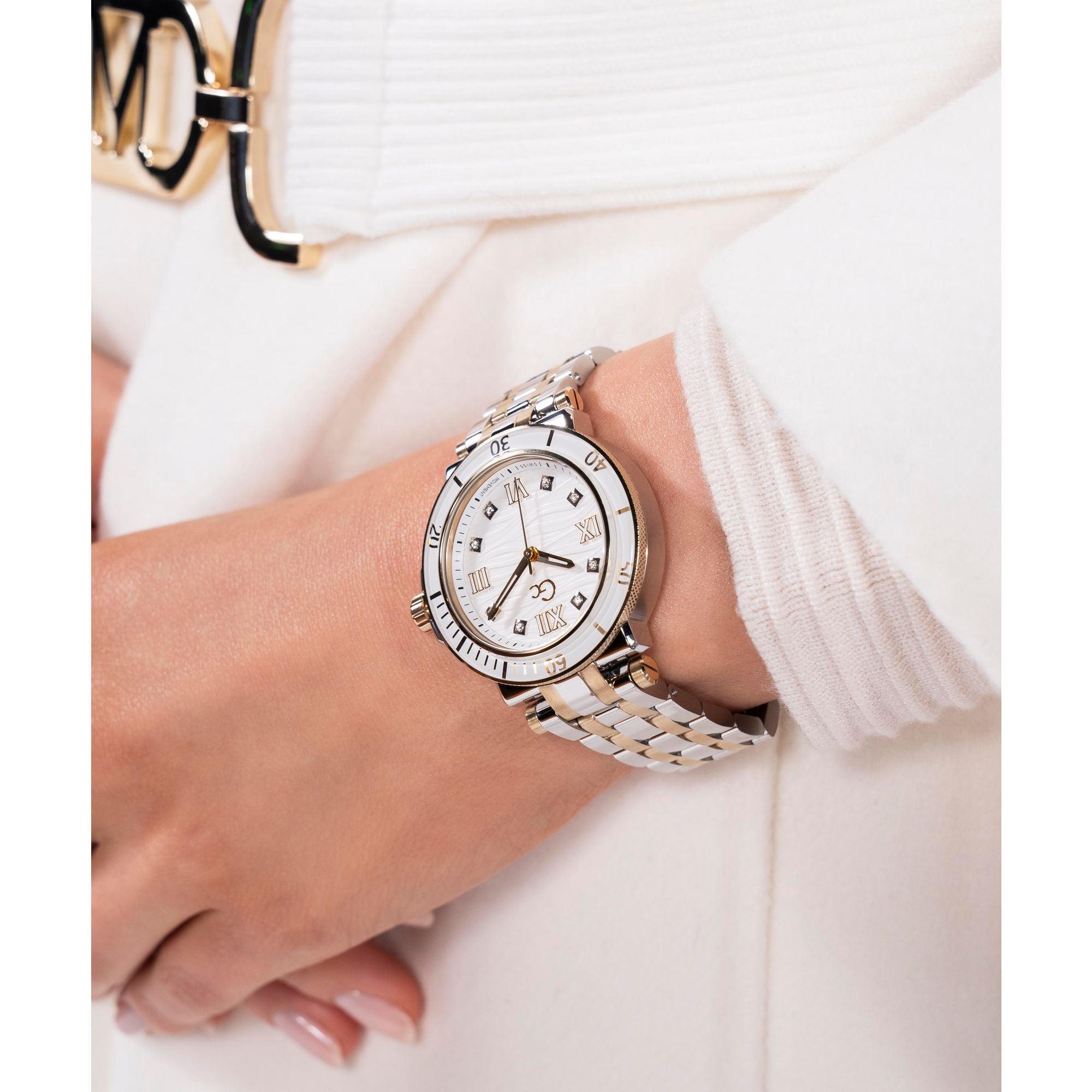 Gc Collection One White Round Dial Quartz Analog Women Watch - Guess Collection