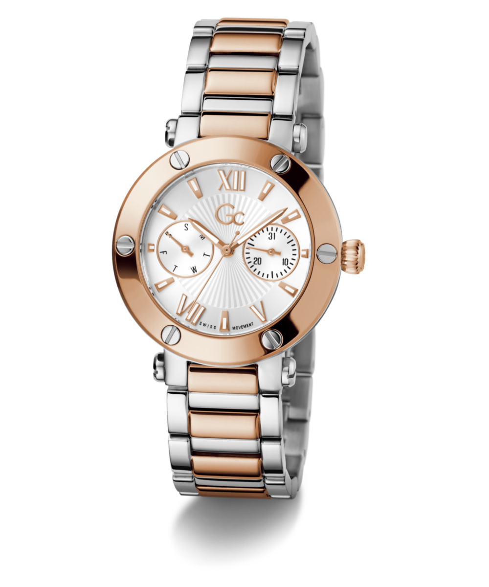 Gc Aura White Round Dial Quartz Analog Women Watch - Guess Collection