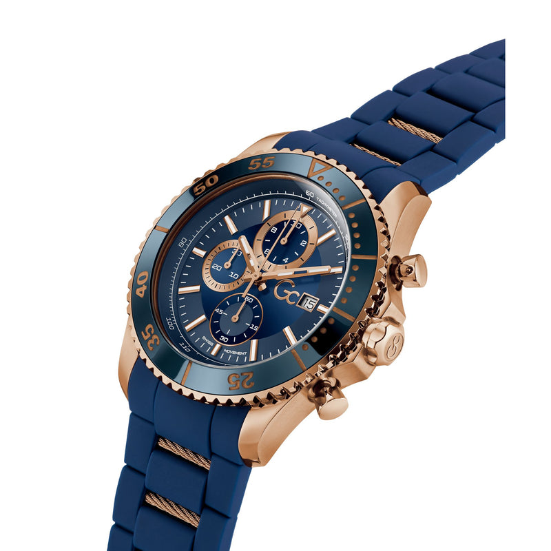 Gc Collection Speedracer Blue Rose Gold Dial Quartz Analog Men Watch - Guess Collection Watch Gc