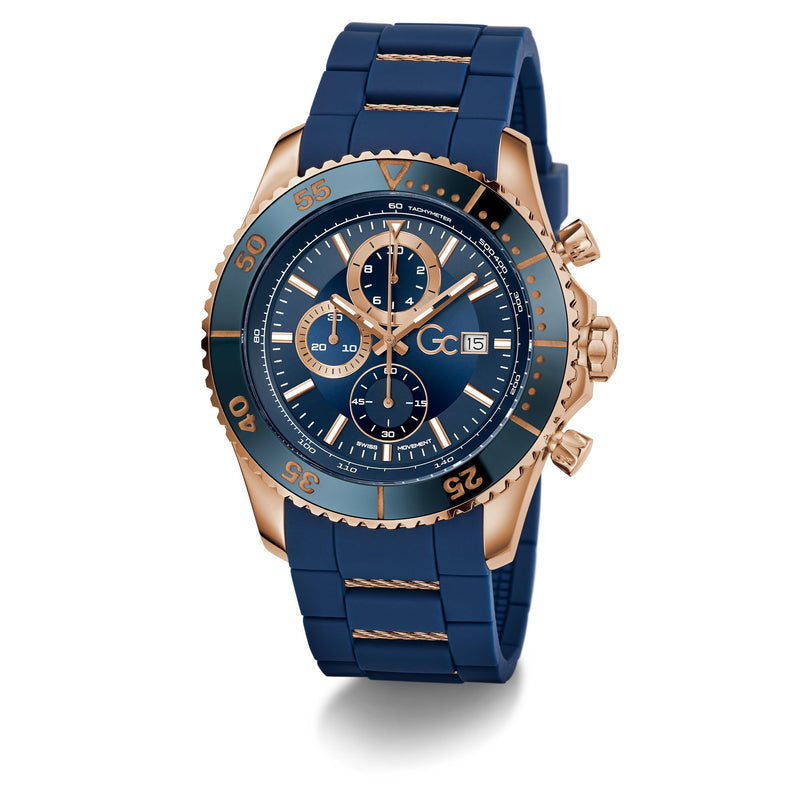 Gc Collection Speedracer Blue Rose Gold Dial Quartz Analog Men Watch - Guess Collection Watch Gc