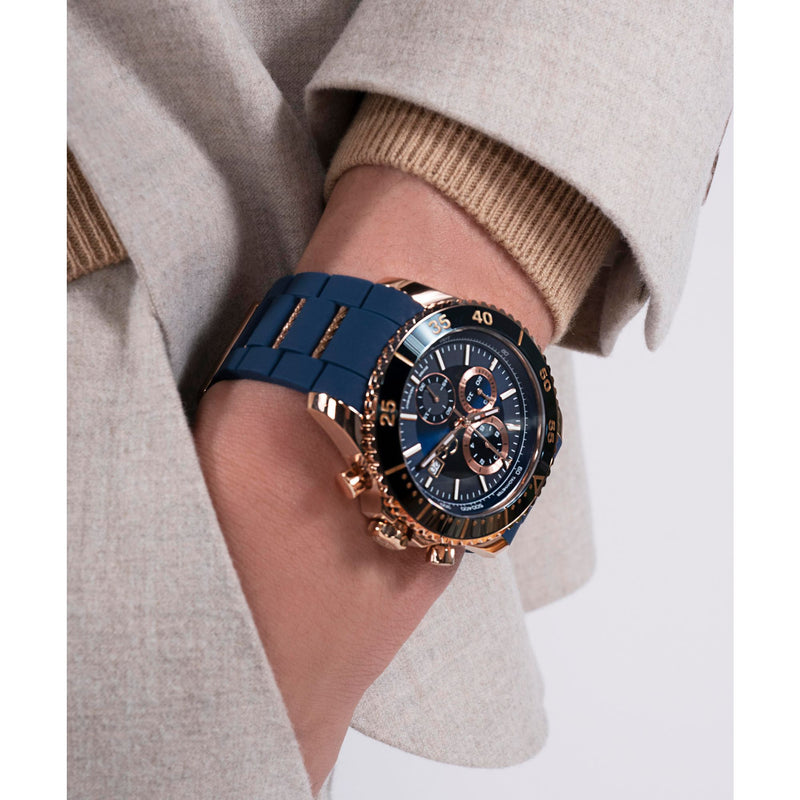 Gc Collection Speedracer Blue Rose Gold Dial Quartz Analog Men Watch - Guess Collection Watch Gc