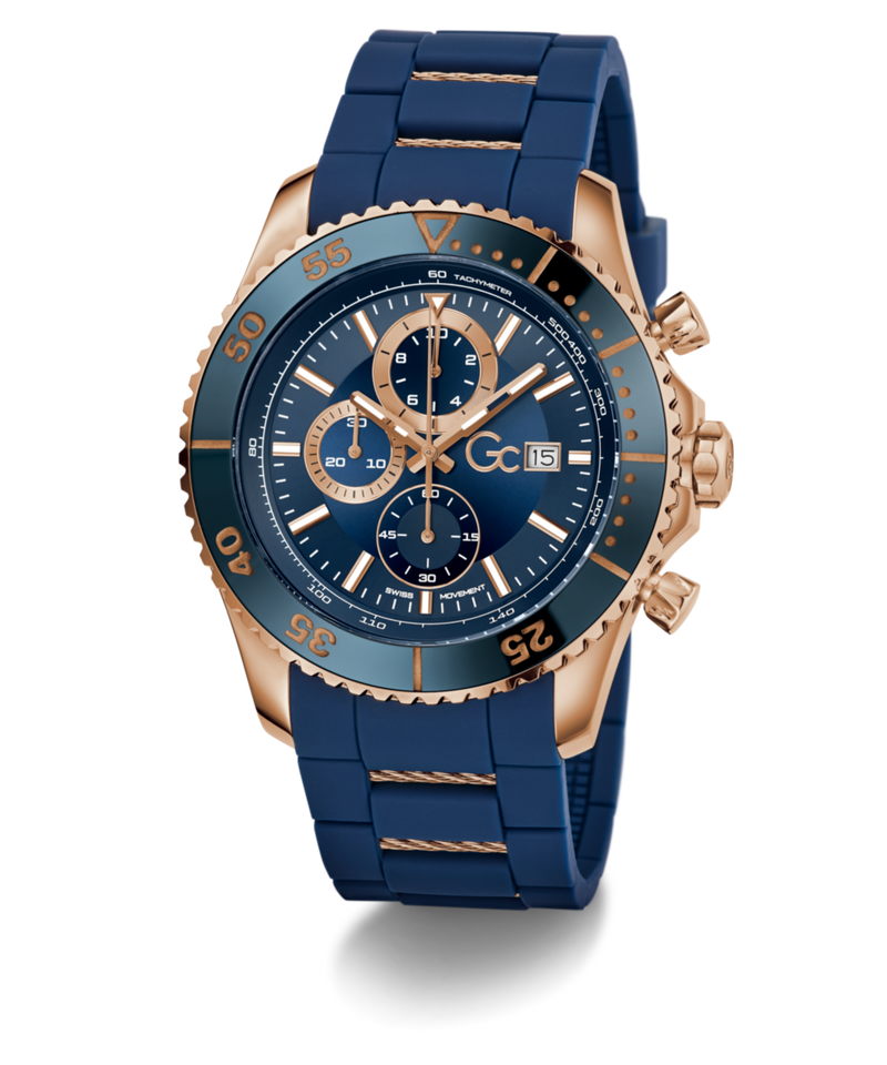 Gc Collection Speedracer Blue Rose Gold Dial Quartz Analog Men Watch - Guess Collection Watch Gc