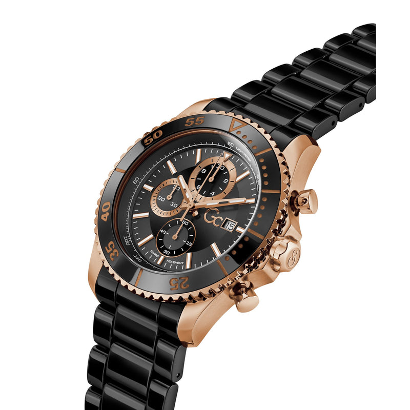 Gc Collection Speedracer Black Rose Gold Dial Quartz Analog Men Watch - Guess Collection Watch Gc