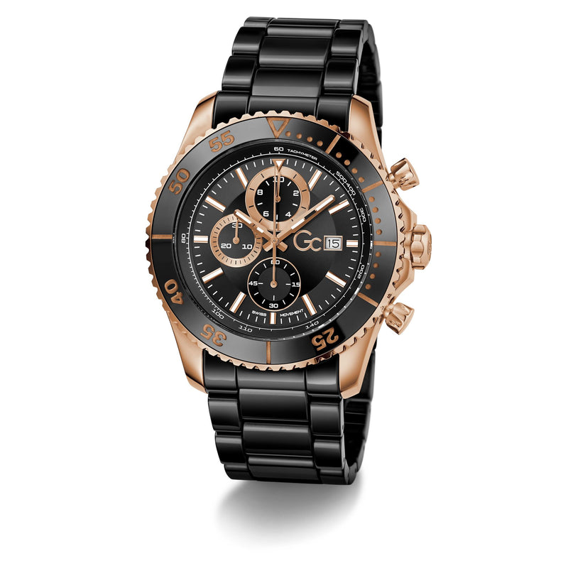 Gc Collection Speedracer Black Rose Gold Dial Quartz Analog Men Watch - Guess Collection Watch Gc