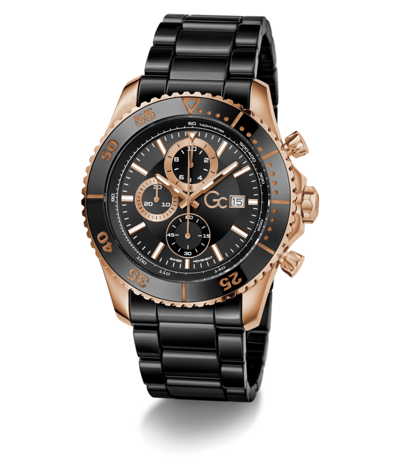 Gc Collection Speedracer Black Rose Gold Dial Quartz Analog Men Watch - Guess Collection Watch Gc