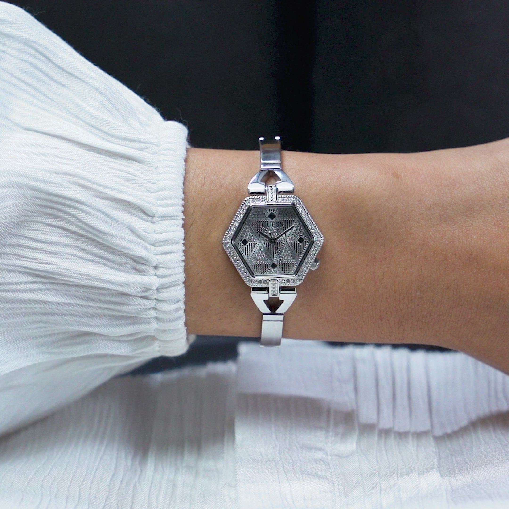 Guess Audrey Silver Tone Tonneau Dial Quartz Analog Women Watch