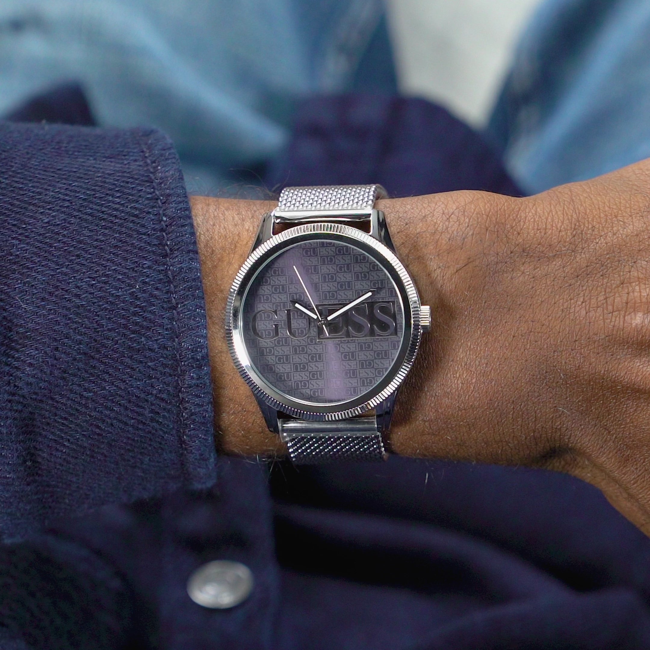 Guess Reputation Blue Round Dial Quartz Analog Men Watch