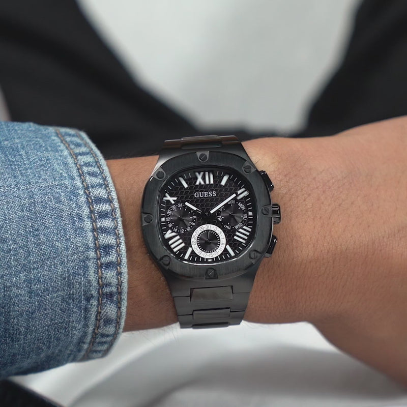 Guess Headline Black Square Dial Multi-function Men Watch Watch Guess