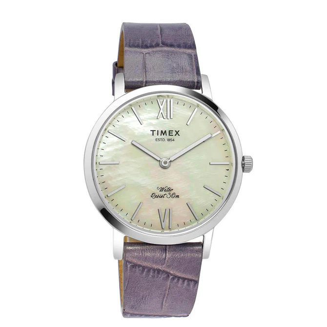 Timex Leather White Round Dial Quartz Analog Women Watch