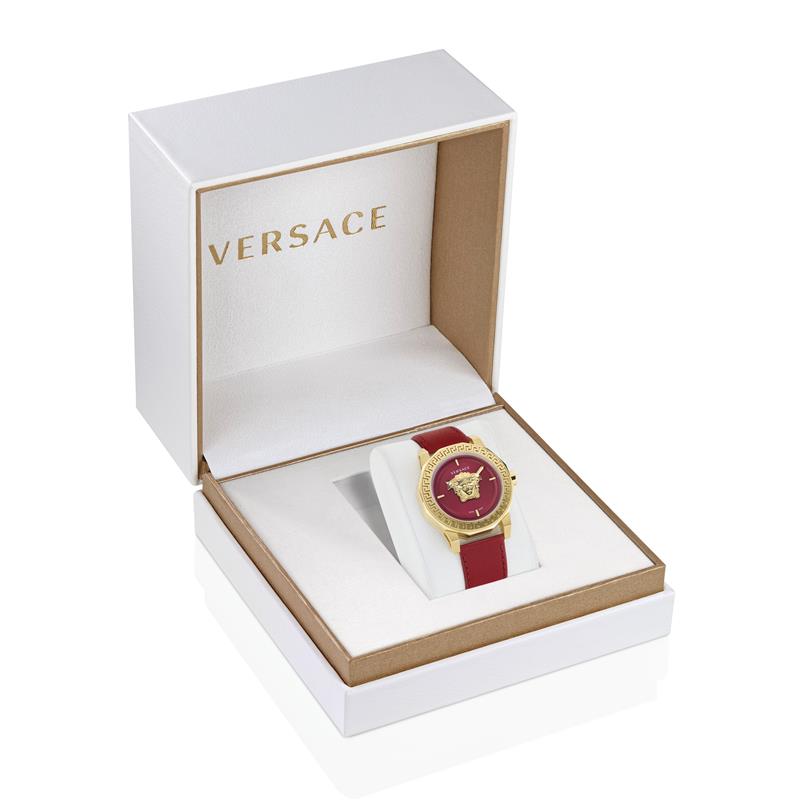 Versace Medusa Deco Leather Gold Round Quartz Women Watch