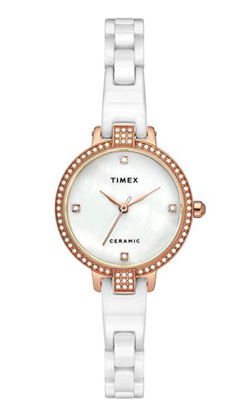 Timex Ceramic Mother of Pearl Round Dial Quartz Analog Women Watch