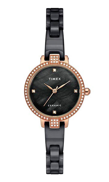 Timex Ceramic Mother of Pearl Round Dial Quartz Analog Women Watch