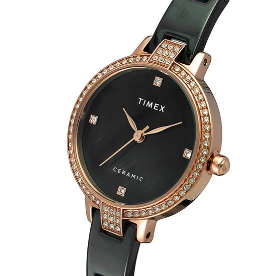 Timex Ceramic Mother of Pearl Round Dial Quartz Analog Women Watch