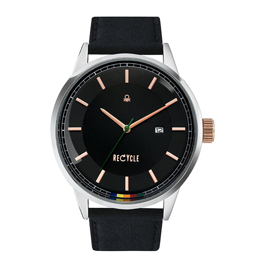 United Colors Of Benetton Black Round Dial Quartz Analog Men Watch