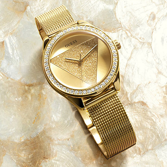 Guess Tri Glitz Gold Round Dial Analog Women Watch Watch Guess