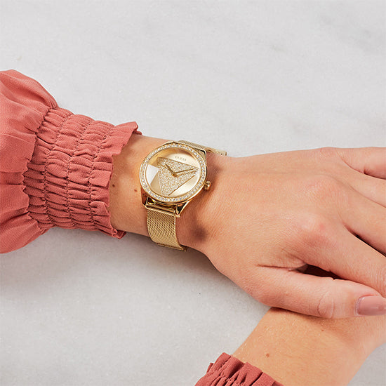 Guess Tri Glitz Gold Round Dial Analog Women Watch Watch Guess