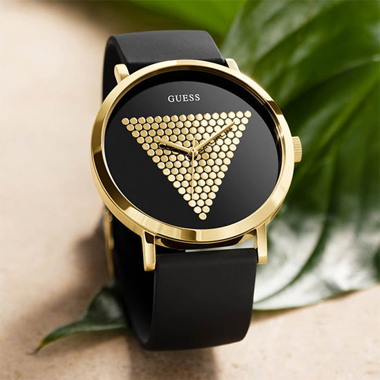 Guess Imprint Gold Round Dial Analog Men Watch Watch Guess
