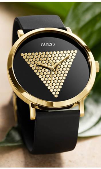 Guess Imprint Gold Round Dial Analog Men Watch Watch Guess